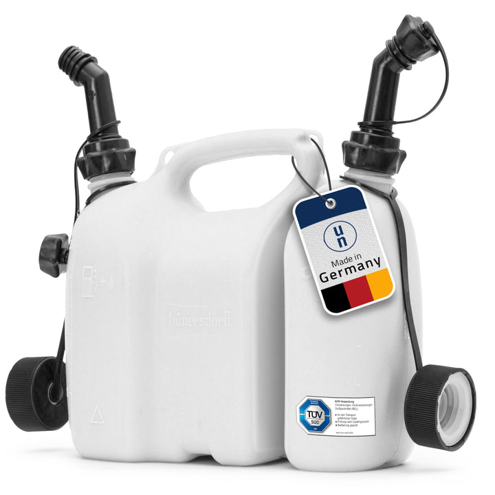 hünersdorff Doppelkanister/Kombikanister für Kraftstoff und Öl mit 2 Ablaufschläuchen, 3+1,5 Liter,