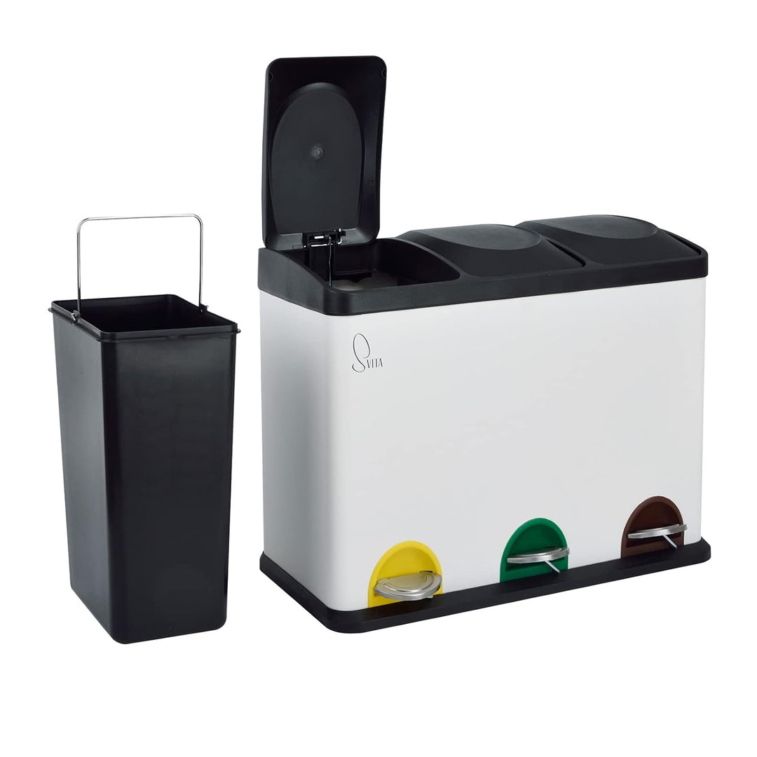 SVITA TC3X15 Treteimer Pulverbeschichteter Stahl 45 L Weiss 3X15 L dreifach Abfalleimer 3er-Mülleime