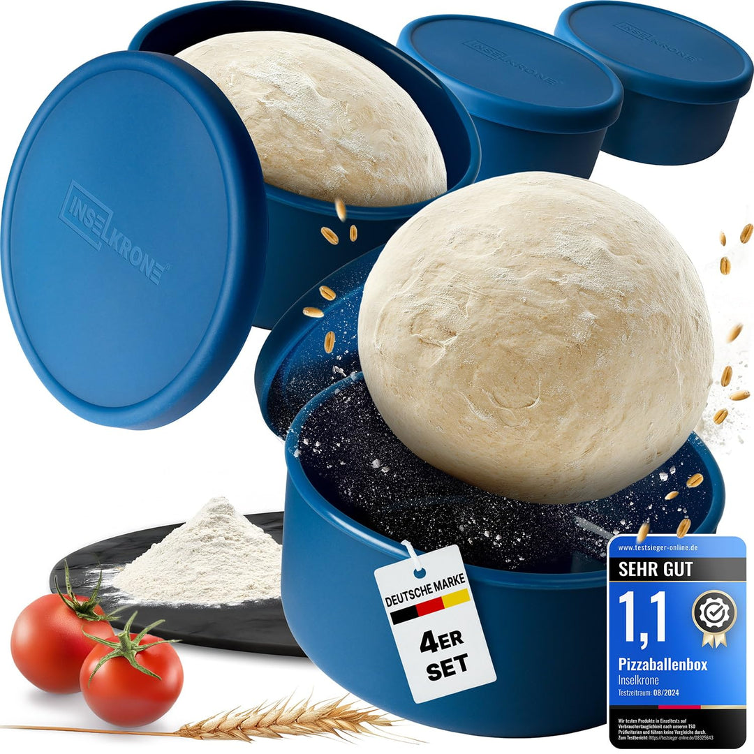 Pizzaballenbox mit Deckel 4er Set - Perfekt als Pizzabox, Gärbox & Teigbox - bis zu 350g Pizzateig B