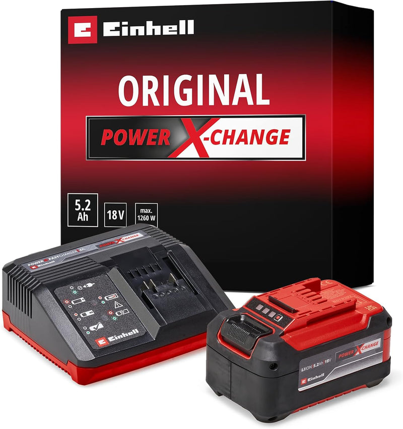 Original Einhell Starter Kit 5,2 Ah Akku und Fastcharger Power X-Change (Li-Ion, 18 V, 80 min Ladeze