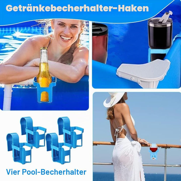 Pool Getränkehalter, 4 Kunststoff Getränkehalter Poolrand, Wasserbecher Hängehalter für Schwimmbecke