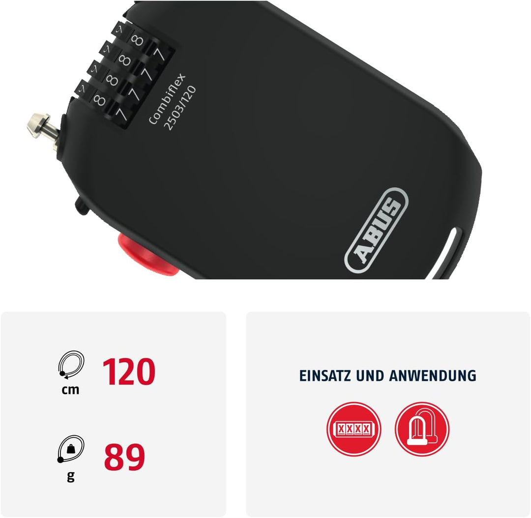 ABUS Spezialschloss Combiflex 2501/65 - Geeignet als Gepäcksicherung, Skischloss, Helmsicherung - mi