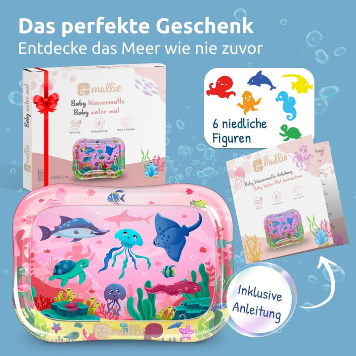Mallie® Rosa Violett Wassermatte Baby BPA Frei 66 x 50 cm I Perfektes Tummy Time Toy für die Bauchla