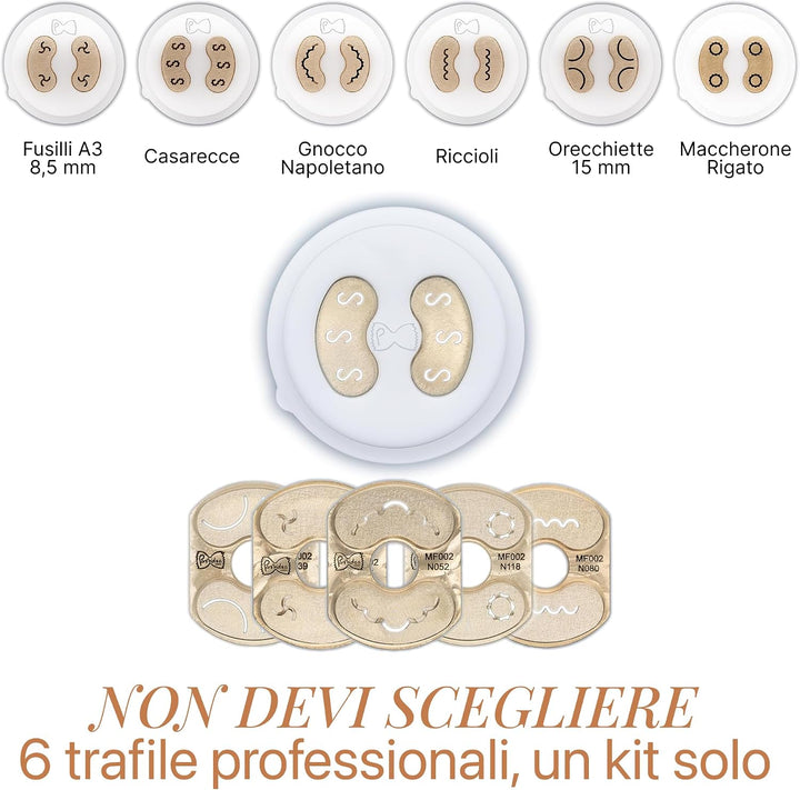 Pastidea - Set mit 6 Formen: Fusilli A3 8,5 mm, Casarecce, Gnocco Napoletano, Maccherone Rigato, Ore
