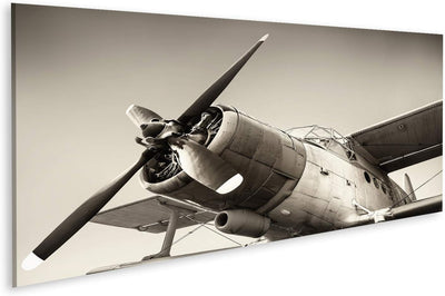 Bild Bilder auf Leinwand altes Flugzeug Wandbild Poster Leinwandbild RUZ 120x40cm - Panorama, 120x40