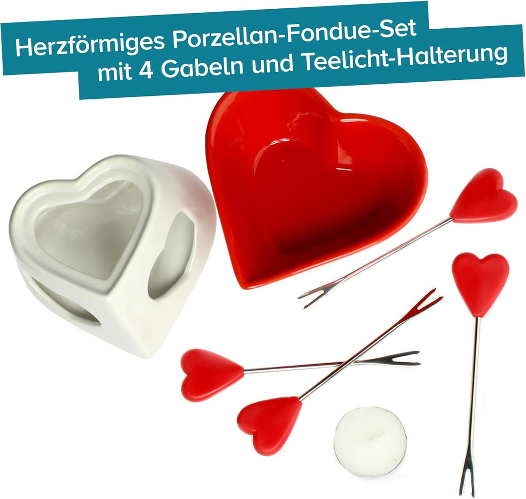 Monsterzeug Schokoladenfondue in Herzform, Süsses Fondue Set, Set mit Fondue und 4 Gabeln, Fondue Sc