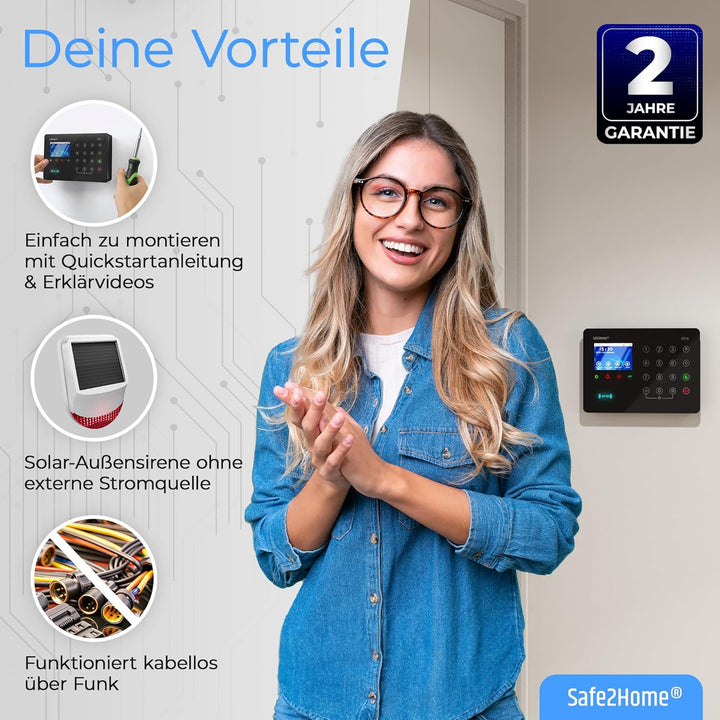 Safe2Home® SP310 Funk Alarmanlage Komplett Set - Störsendererkennung - Tüv-Rheinland zertifiziete Ba
