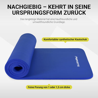 MSPORTS Gymnastikmatte Studio 183 x 61 x 1,0 oder 1,5 cm | inkl. Übungsposter und Tragegurte | Hautf