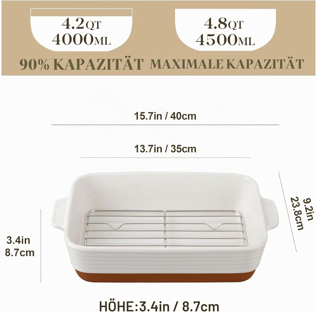 MALACASA, Serie TARA, Auflaufform Gross, Auflaufform mit Rost, 4.5L Backformen, Auflaufformen rechte