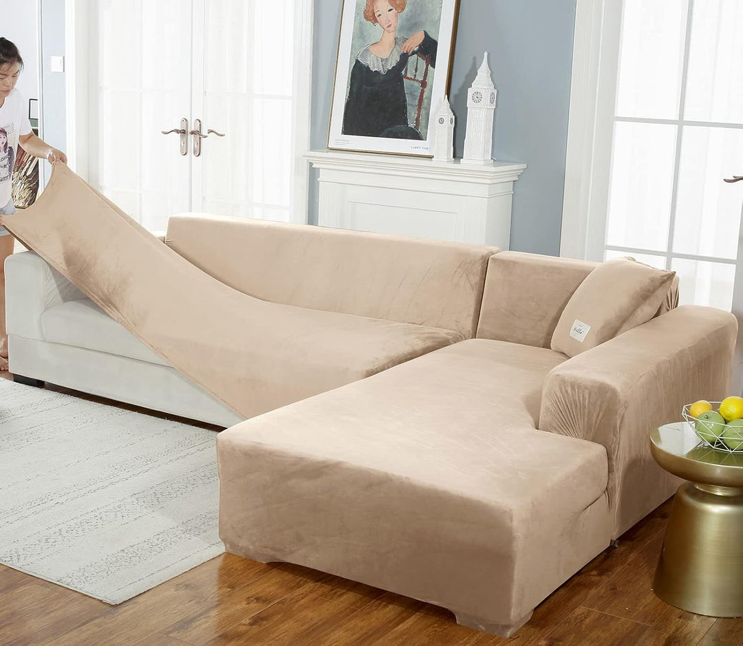 JHLD Sofabezug L Form, Stretch Sofabezug Samt L-förmiger Sofabezug Weiche Anti-rutsch Sofa Überwürfe