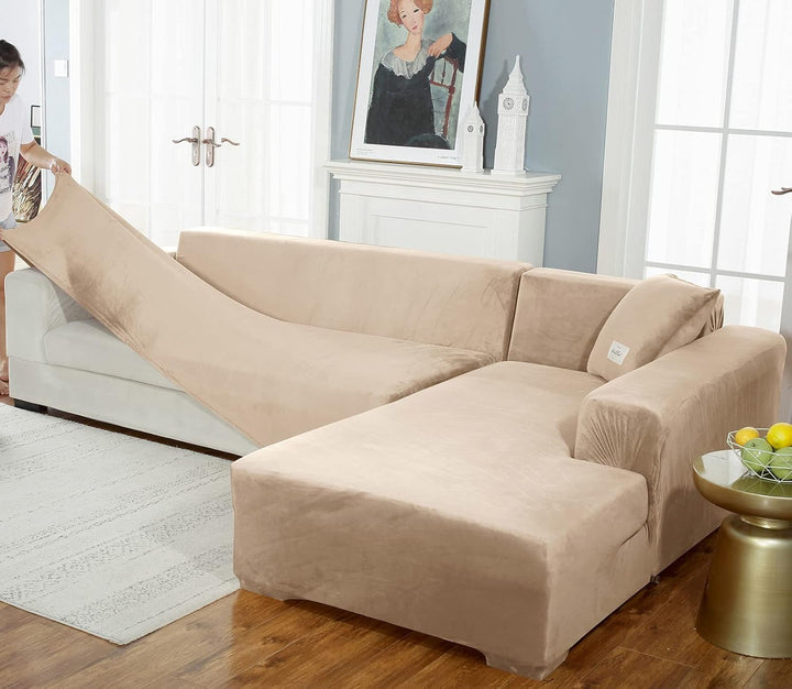 JHLD Sofabezug L Form, Stretch Sofabezug Samt L-förmiger Sofabezug Weiche Anti-rutsch Sofa Überwürfe