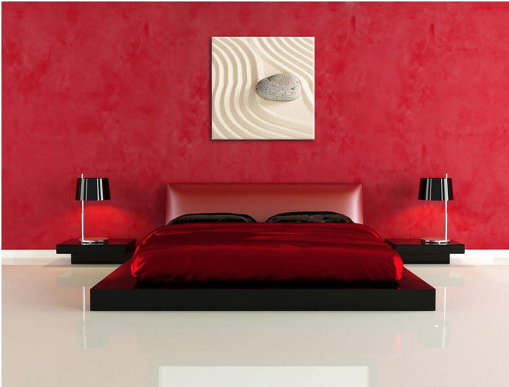 Steine in Sand mit Muster, Format: 70x70 auf Leinwand, XXL riesige Bilder fertig gerahmt mit Keilrah