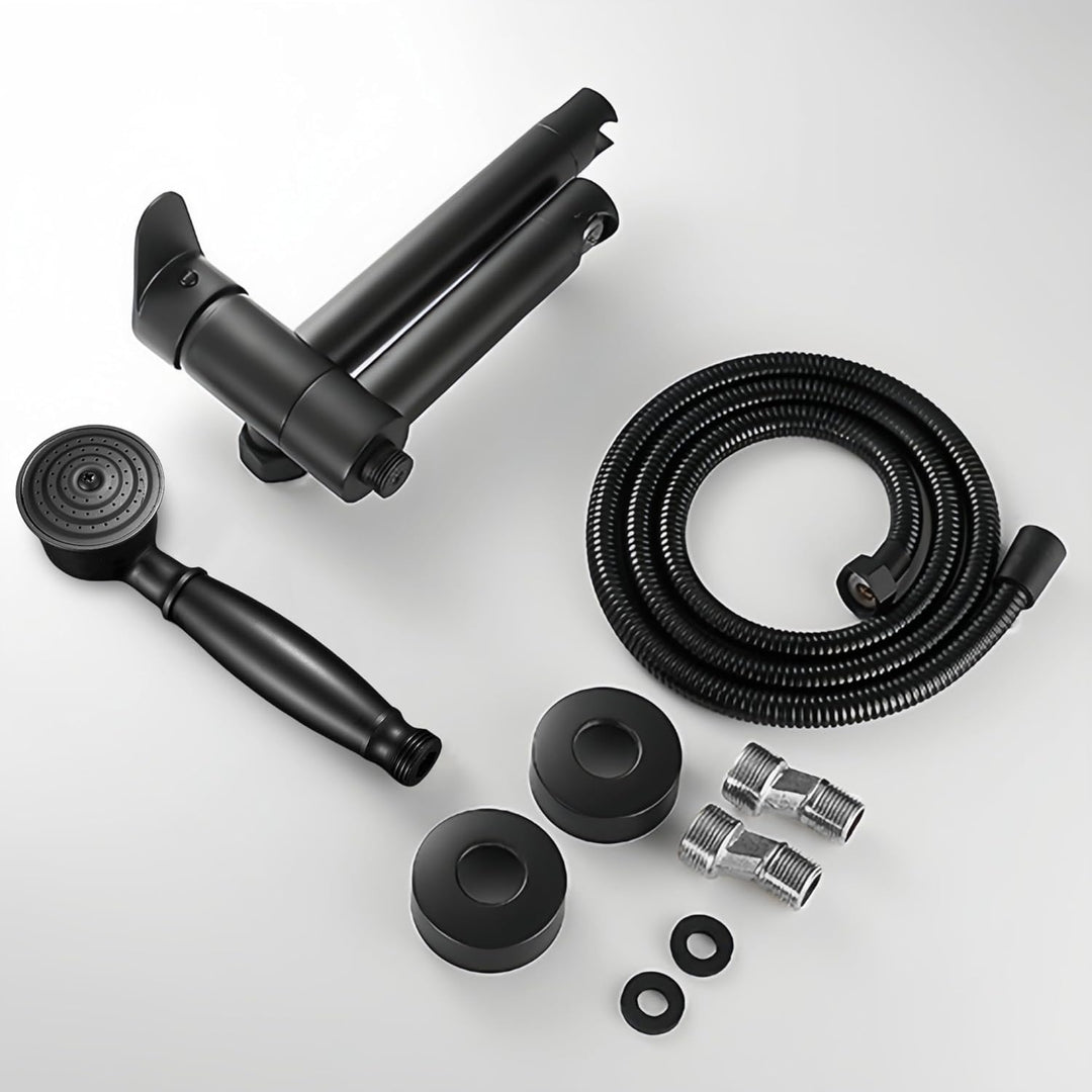 KOPYFANTAP Badewannenarmatur mit Handbrause Schwarz, Wandmontage Mischbatterie Badewanne Wasserhahn