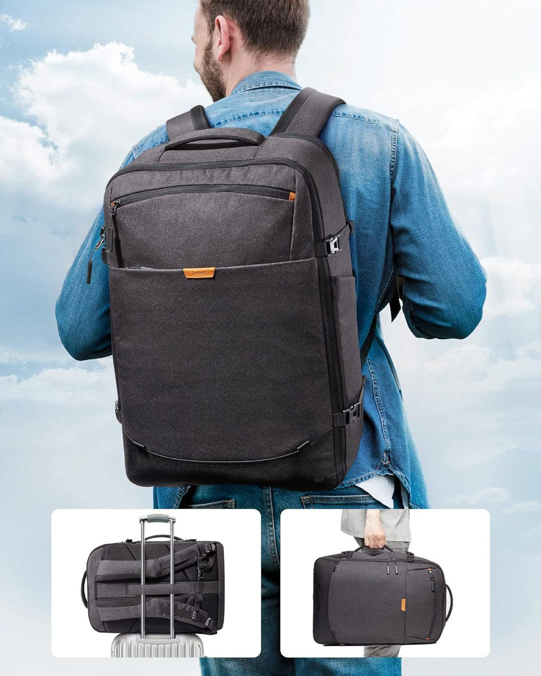 Inateck 38.5-46.2 L Reiserucksack erweiterbarer Herren Damen Handgepäck Flugzeug Rucksack, 15.6 Zoll