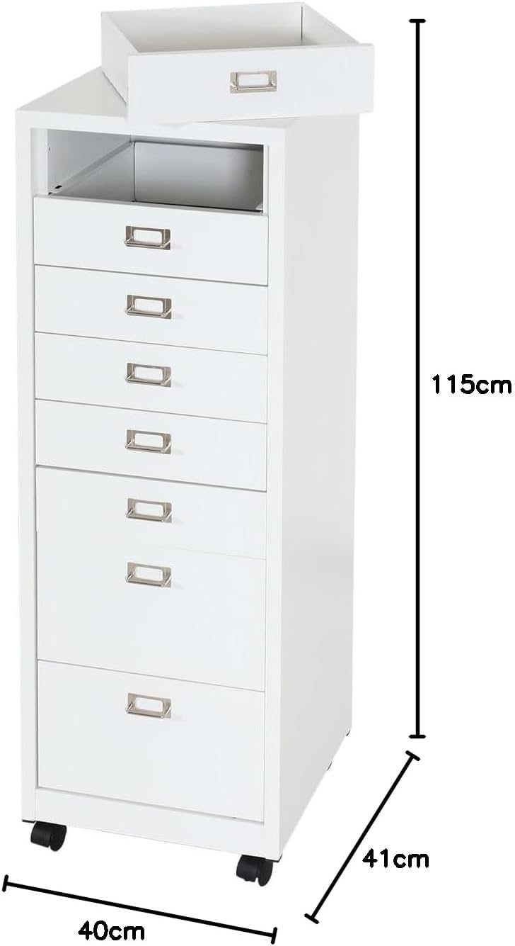 PROREGAL Rollcontainer, HxBxT 115x40x41 cm, Metall 8 Schubladen, Weiss, Schubladenschrank Stahlschra