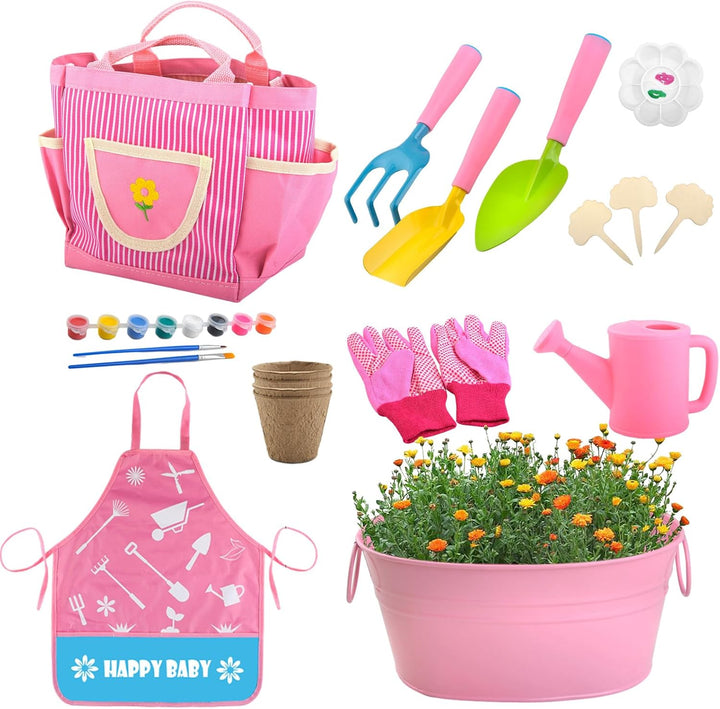 Kongou Gartengeräte-Set für Kinder, Garten-Set für Kleinkinder,19 Stück Gartenhandwerkzeuge | Tragba