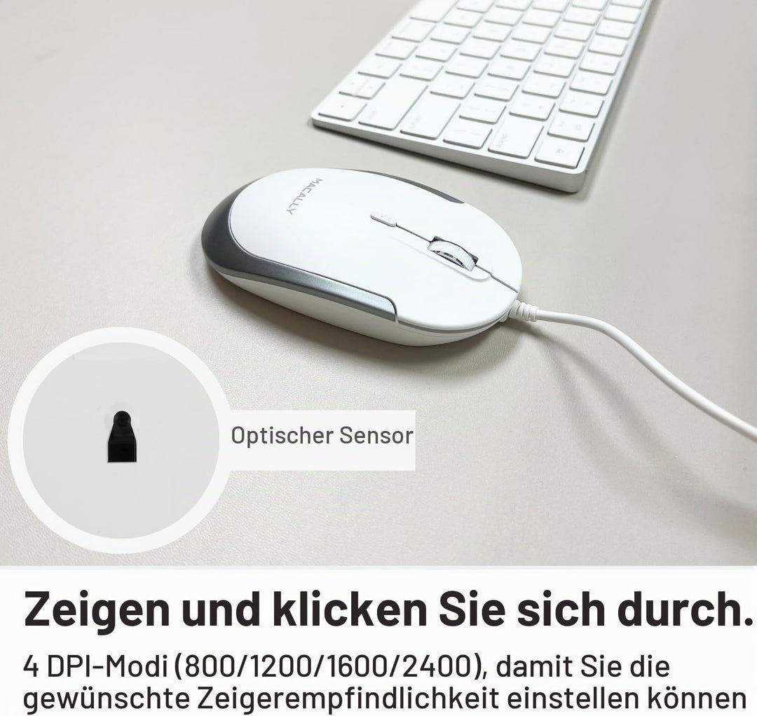 Macally Leise kabelgebundene Maus – schlanke und kompakte USB-Maus für Apple Mac oder Windows PC Lap