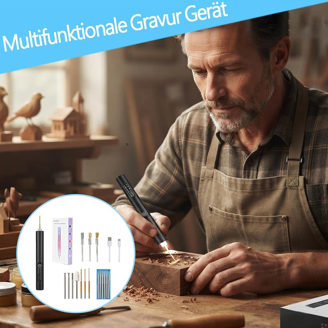 Elektrischer Mini-Gravierstift mit LED Licht 16 Zubehörteile Glasgravur Set | Tragbarer gravur stift