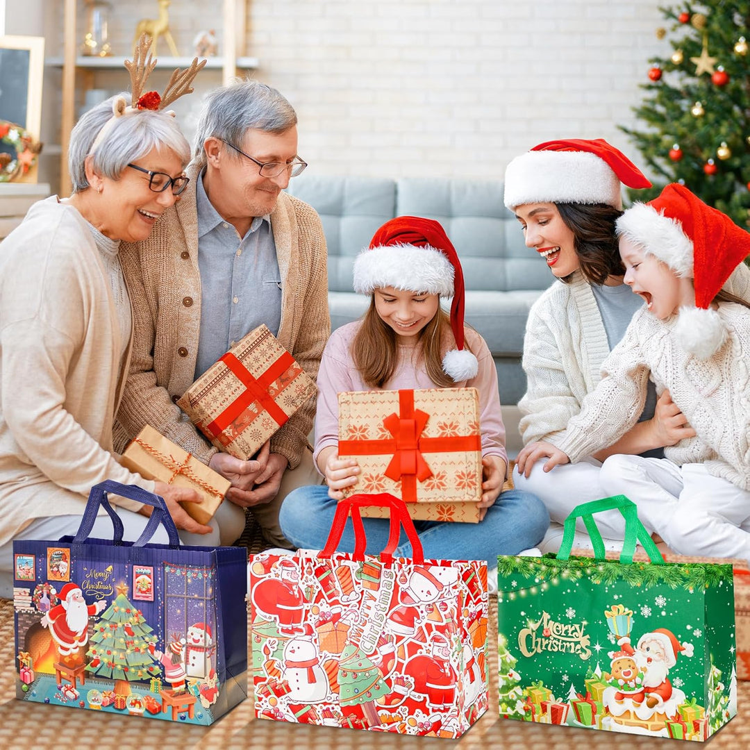12 Stück Weihnachtstüten, Grosse Geschenktüten Weihnachten mit Griff, Wiederverwendbare Weihnachtsge