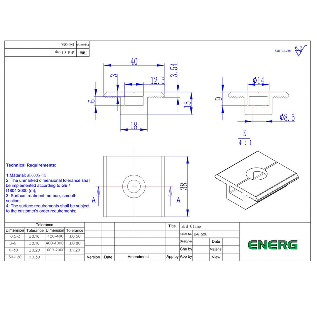 Mittelklemme 6 Stück ALU Mittelklemmen 30MM PV Photovoltaik Solar Trapez Montagehalterungen, Halter