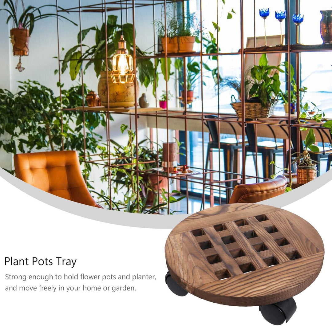 BESTonZON Pflanzenroller Holz Blumentopf Gefässroller Rund 30 cm Blumenroller Pflanzenuntersetzer Ro