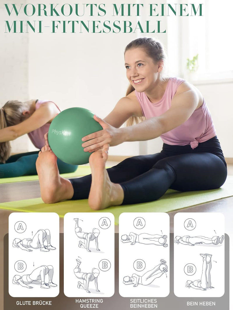 PhysKcal Gymnastikball in 55cm bis 85cm und 23 cm Pilatesball Set inkl. Luft-Pumpe | Berstschutz Gym