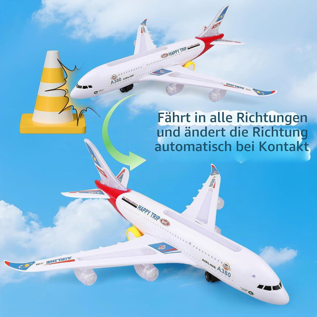 Bump and Go Flugzeug-Spielzeug, realistisches Flugzeugmodell mit 4D-Lichtern und Sound, bewegliches