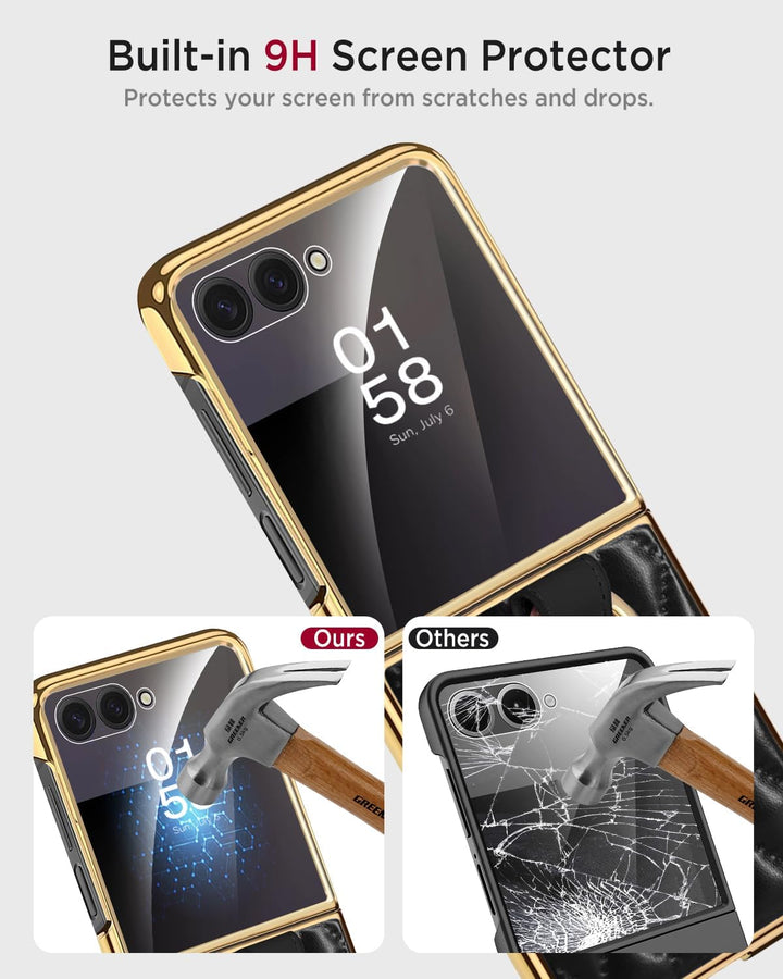 Miimall Lederhülle Kompatibel mit Samsung Galaxy Z Flip 7 Hülle mit Ring Ständer & Kameraschutz [Lux