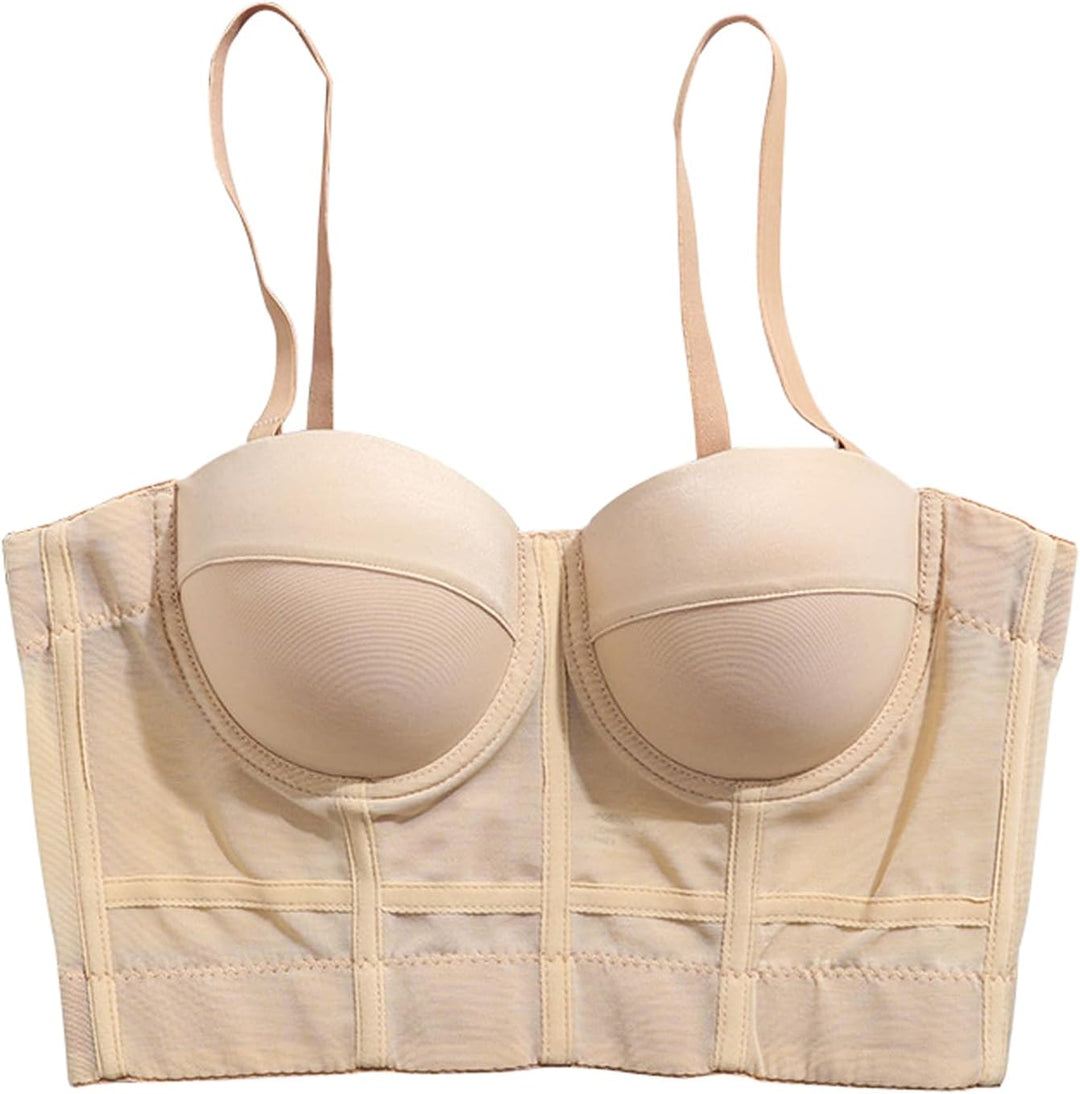 Woboren Damen Korsett Bustier BH Dessous Tank Top Trägertop Crop Top Corsage Schlanke Weste Beige XS