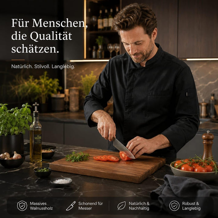 Premium Schneidebrett aus Nussbaum mit Saftrille - PERSONALISIERBAR - 40 x 30 cm Hochwertiges Küchen