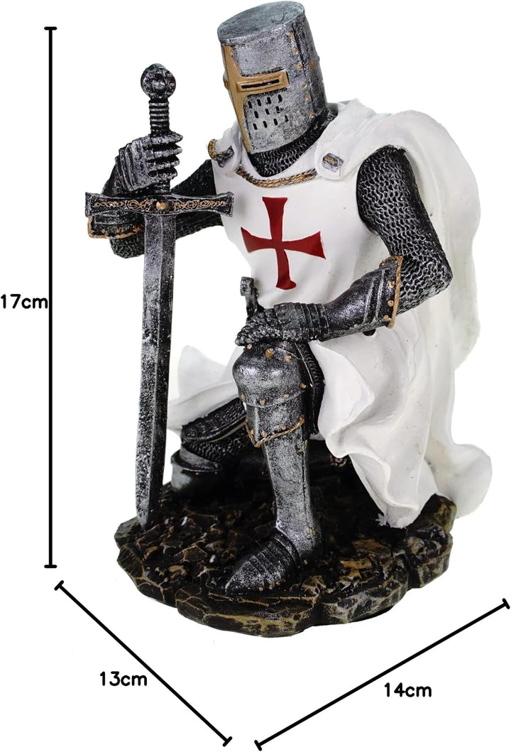 Tempelritter knieend 17 cm Figur Templer Ritter Templerkreuz Deko Skulptur
