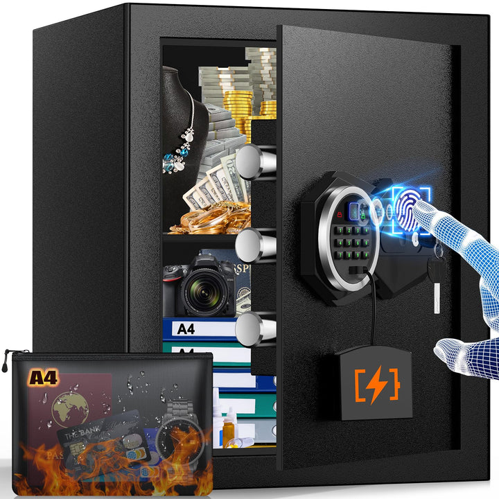 Mejasg 45L Safe Tresor Fingerabdruck mit A4 Feuerfester Tasche, Fingerabdruck Tresor für Zuhause mit