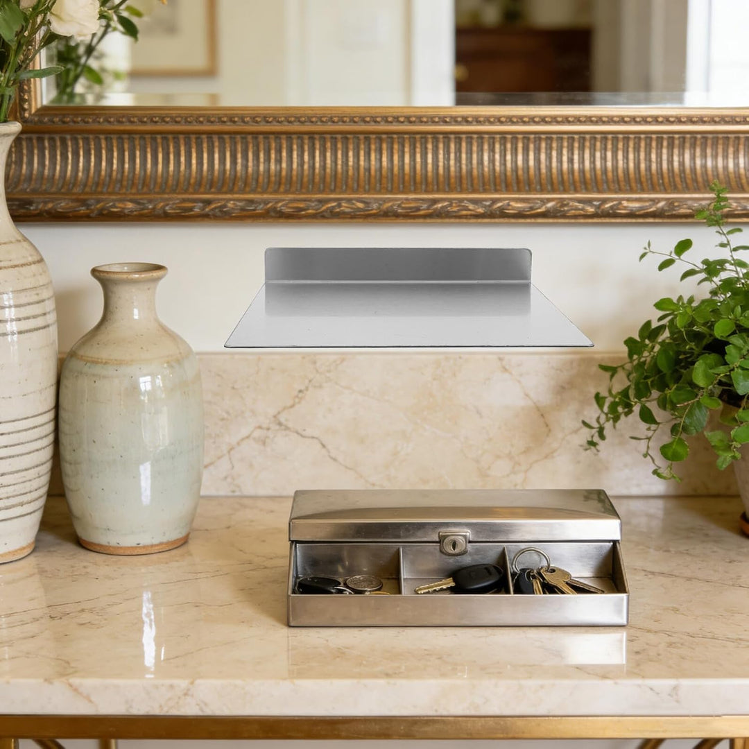 Healeved L-förmiges Schwebendes Regal aus Edelstahl in Silber Platzsparender Wandorganizer für Schla