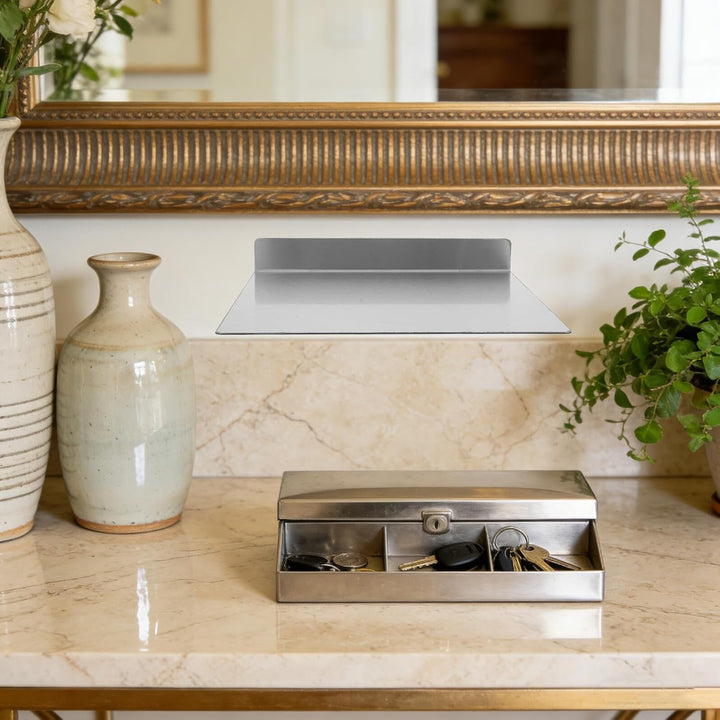 Healeved L-förmiges Schwebendes Regal aus Edelstahl in Silber Platzsparender Wandorganizer für Schla