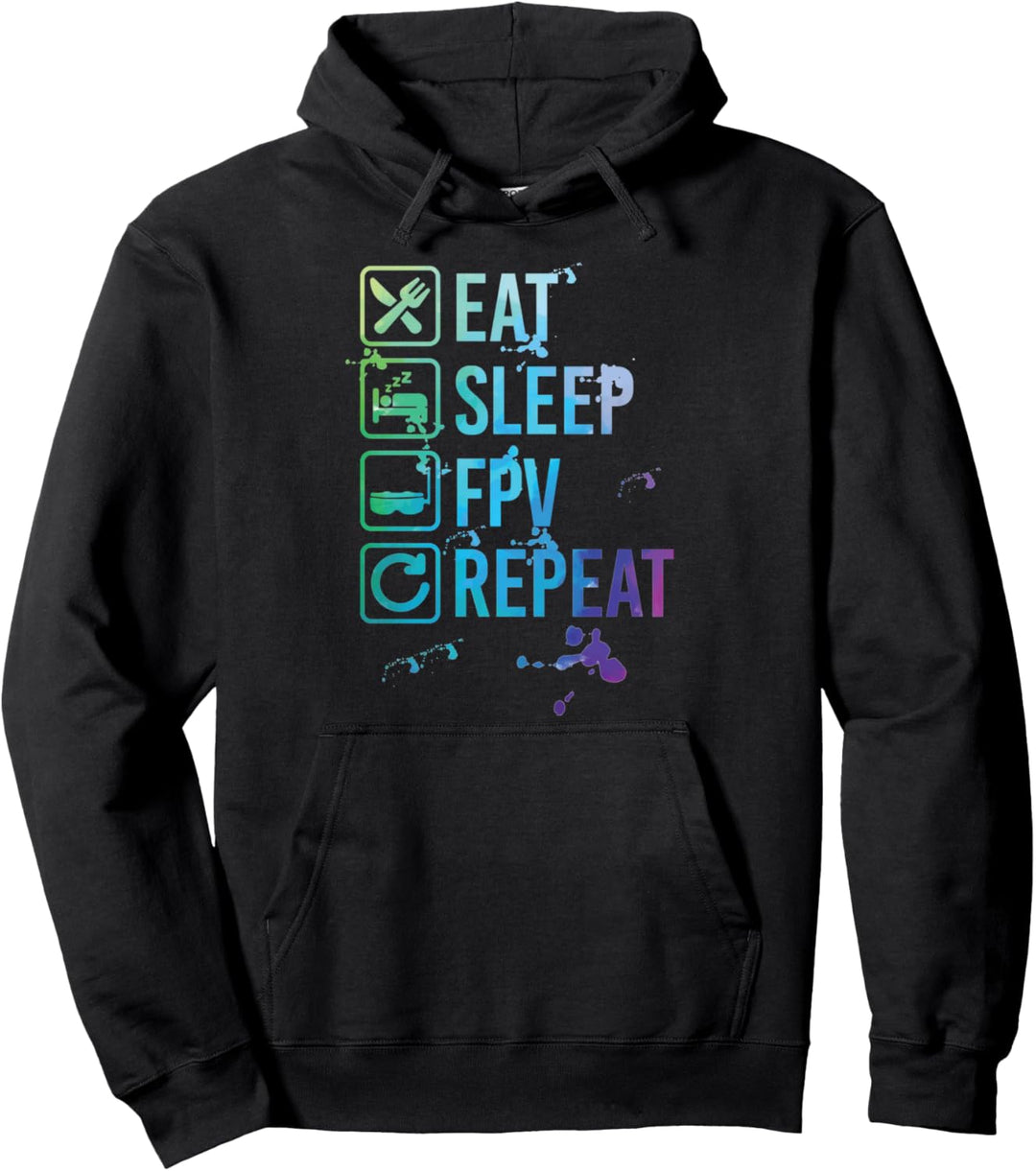 FPV Drones Eat Sleep Repeat Watercolor Gift Pullover Hoodie