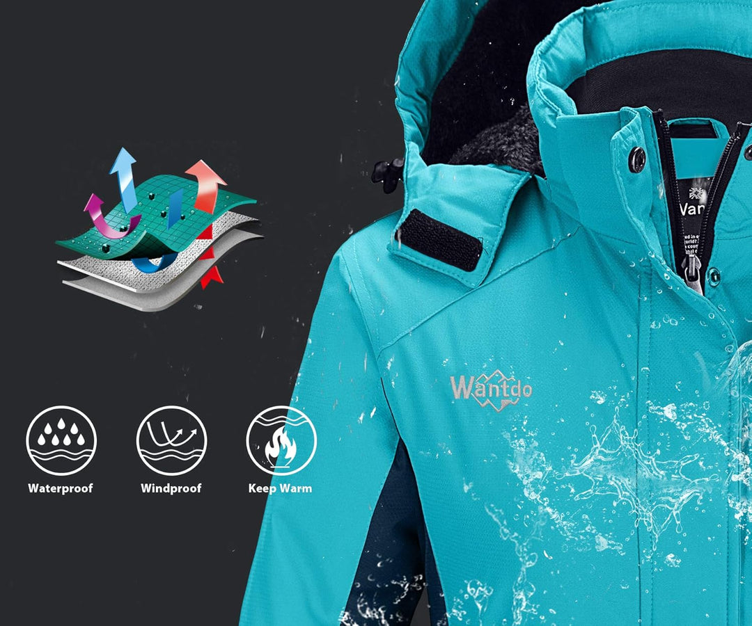 Wantdo Damen Winter Skijacke Warm Fleece Mantel Berg Snowboardjacke Outdoor Kapuzen Windbreaker Jack