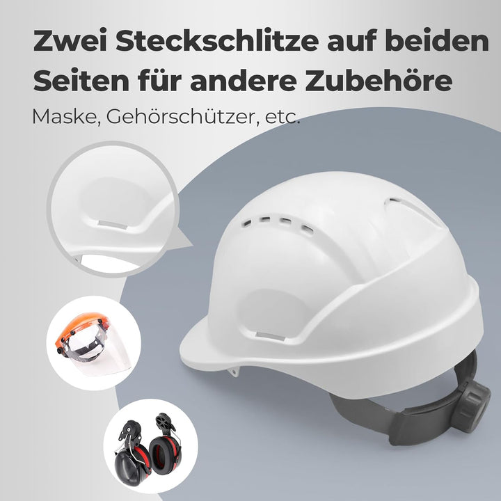Bauhelm EN397, Mustbau Sicherheitshelm, Arbeitshelm Schutzhelm mit DIY Steckplätze für 53-65 cm Kopf