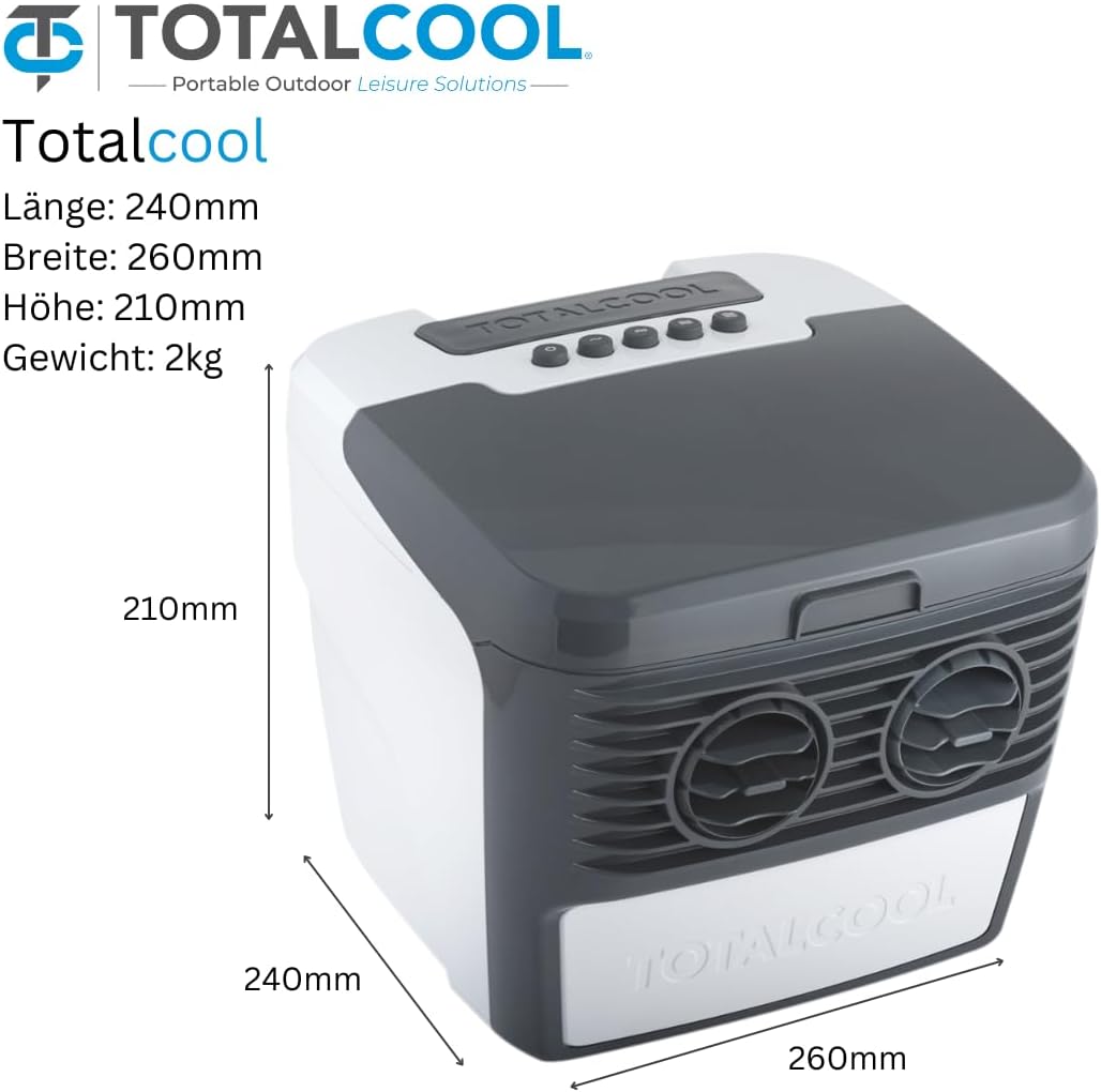 TOTALCOOL 3000 – Tragbarer Verdunstungsluftkühler 12 V/24 V/AC – Wohnwagen – Wohnmobil – Bootfahren