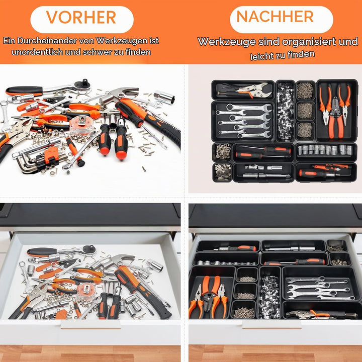 46 Stück Werkzeugkoffer Organizer, Gross 30 cm mit 5 Grössen, Werkzeugaufbewahrung Schubladen Ordnun