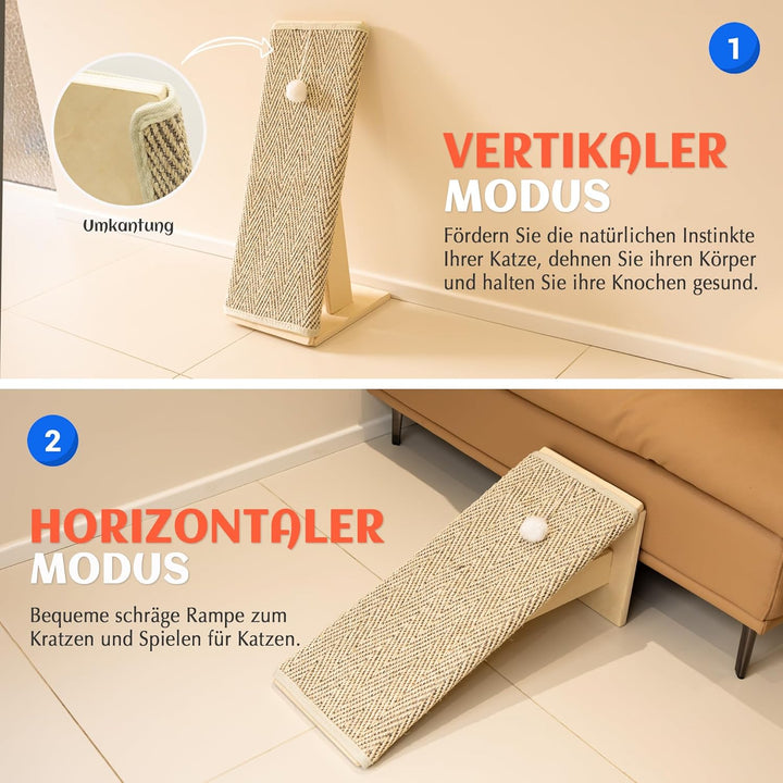 PETKARAY Kratzbrett Katze, 65 cm hoch, mit Rampe, Robustes L-förmiges Kratzmöbel als Möbelschutz, Ka