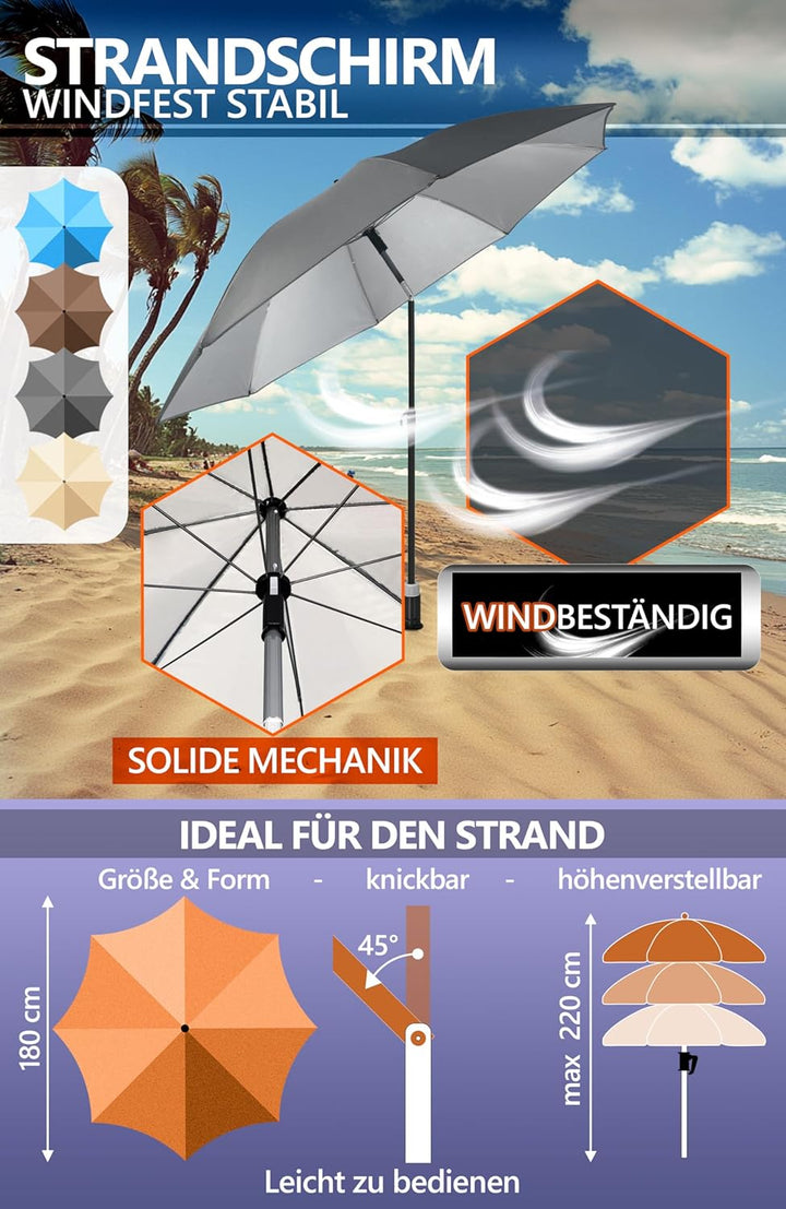4smile Sunnyjoy Sonnenschirm Strand 3-IN-1 Set - Strandschirm windfest stabil, UPF 50+ Sonnenschirm