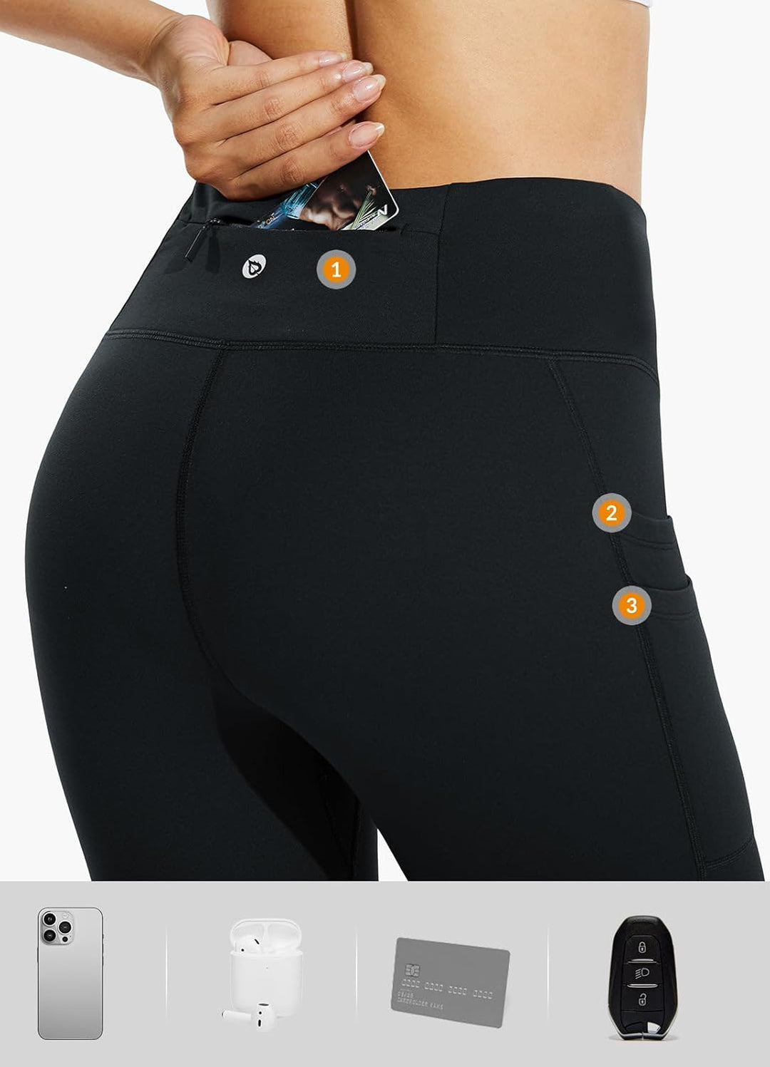 BALEAF Thermo Leggings Damen Winter Leggings high Waist Sportleggings mit Taschen Leggings yogahose