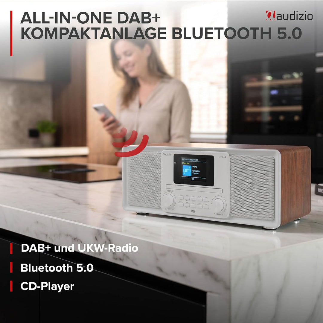 Audizio Palmi - DAB Radio mit CD Player - 60 Watt Stereoanlage mit Bluetooth 5.0, USB &amp; Equalizer, W