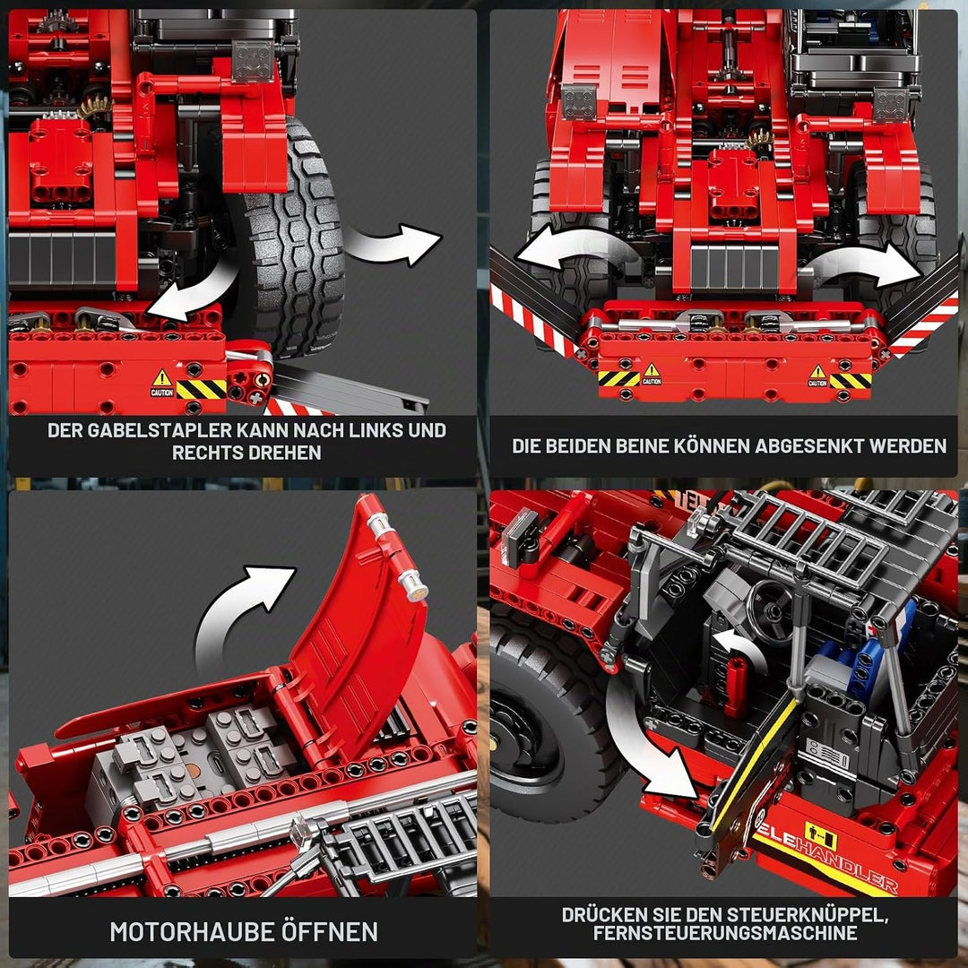 Reobrix Teleskoparm-Gabelstapler-Bausteinset mit Motor, RC-Kran-Mechanisches Modell, Ferngesteuerter