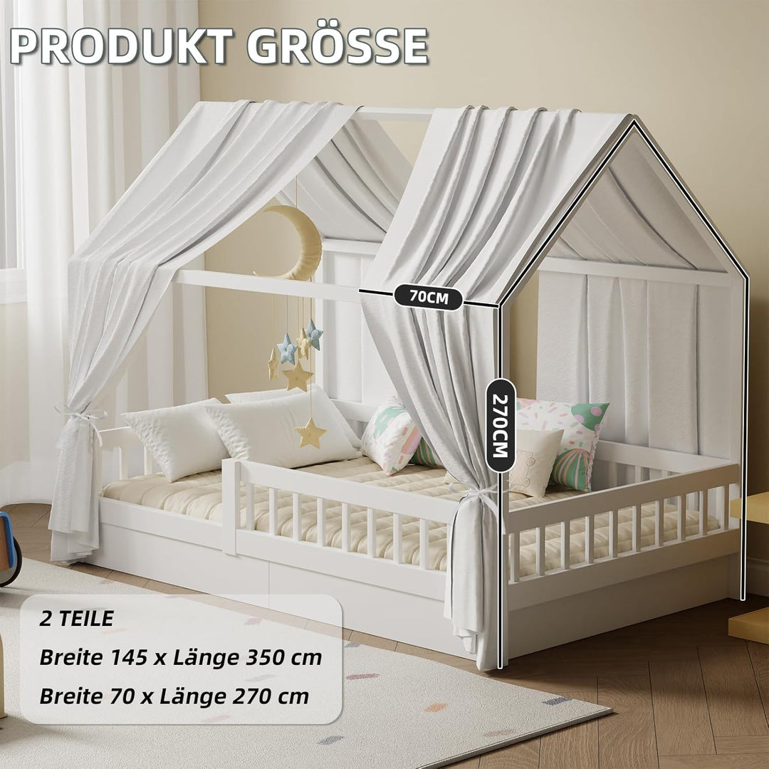 Hausbett Himmel in 5 Farben, 2er Set Betthimmel Hausbett aus weichem Baumwollstoff, Stoffhimmel für