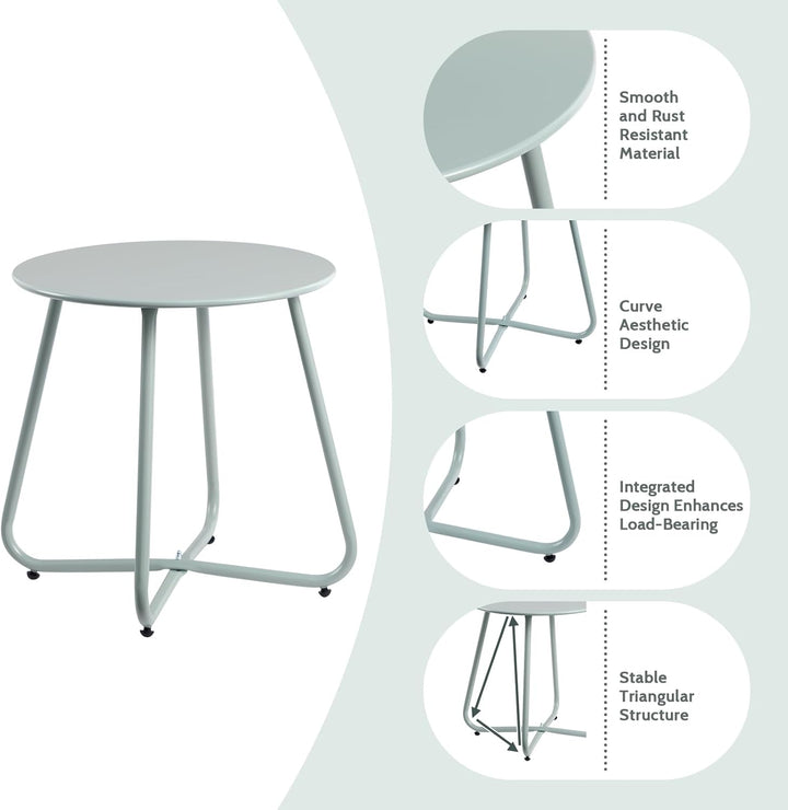 HollyHOME Beistelltisch Outdoor Balkontisch Klein Gartentisch Rund Beistelltisch Metall Wetterfest L