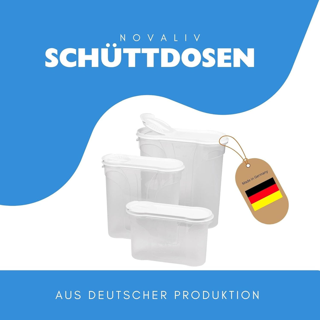 Novaliv Schüttdosen 3er Set Vorratsdose zum Streuen 2,4 Liter - Masse (LxBxH): 22 x 21 x 8,5 cm - Do