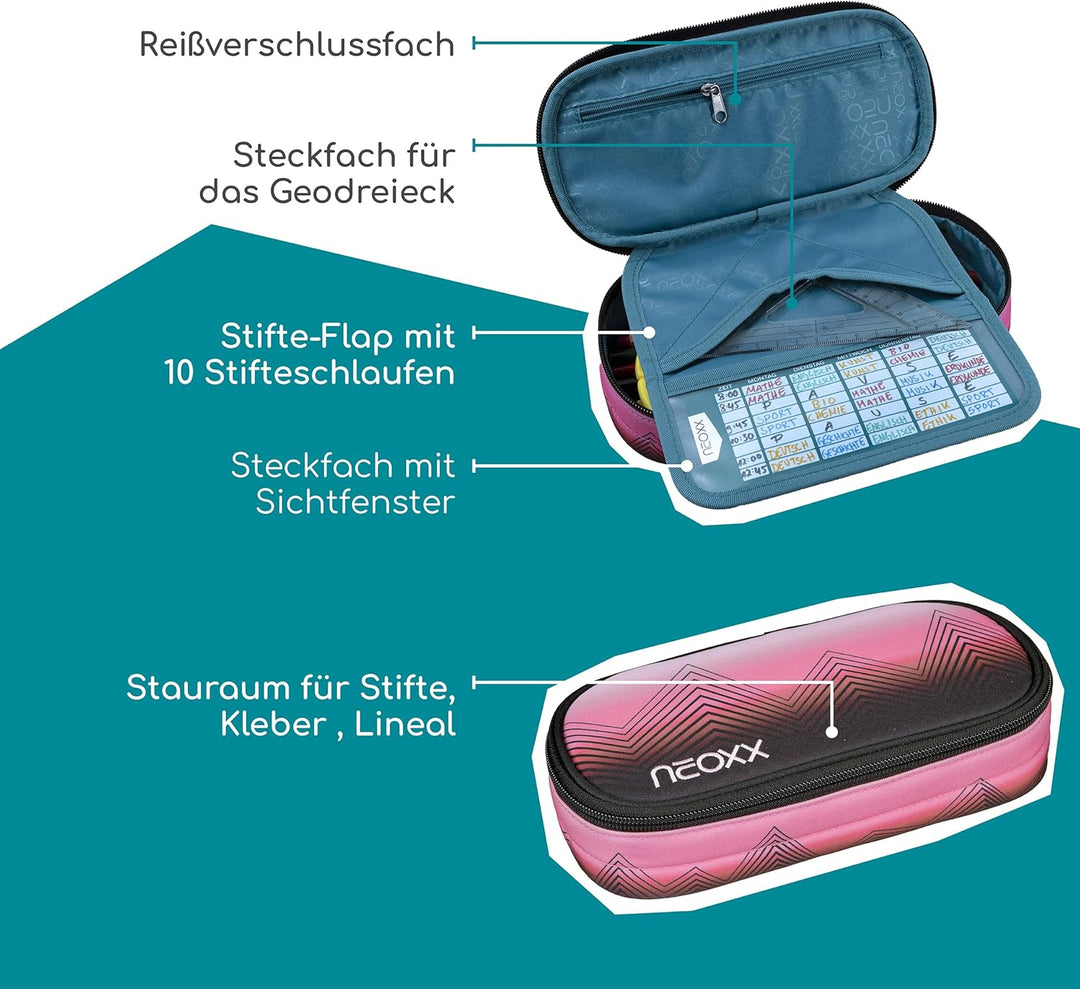 neoxx - Jump Schlamperbox - Recycelte PET-Flaschen, Hauptfach mit Reissverschluss, 10 Stifteschlaufe