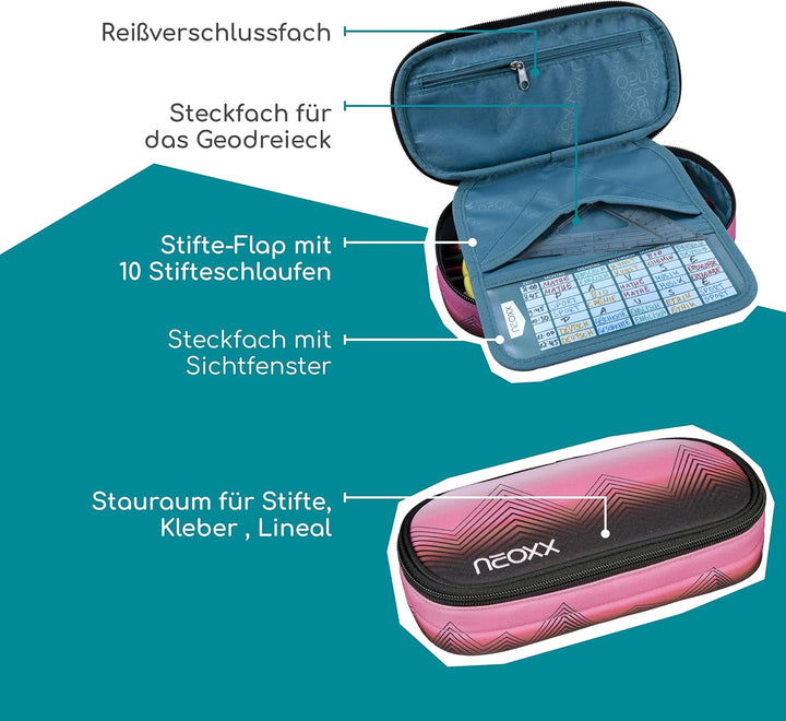 neoxx - Jump Schlamperbox - Recycelte PET-Flaschen, Hauptfach mit Reissverschluss, 10 Stifteschlaufe