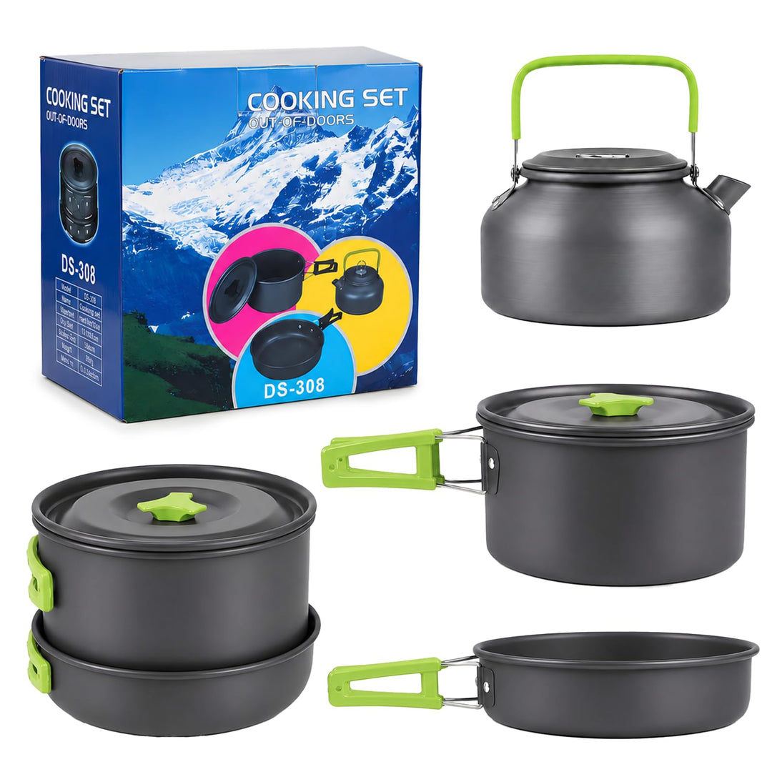 aiGear Camping Kochgeschirr Set/Outdoor Geschirr Set | Camping Topf Kochtopf Tragbar Aluminium | mit